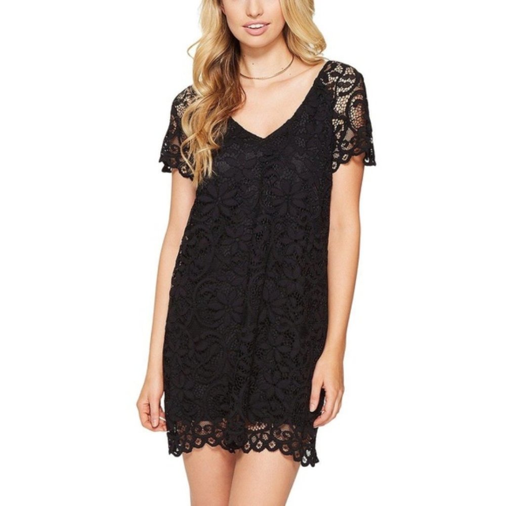 BB Dakota Black Lace Rene Scallop Shift Dress